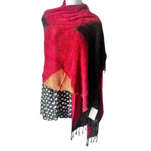 Sparkly Shawl With Fringe By B.M. Lovely Shawls Maroon Gold Black w/ tag